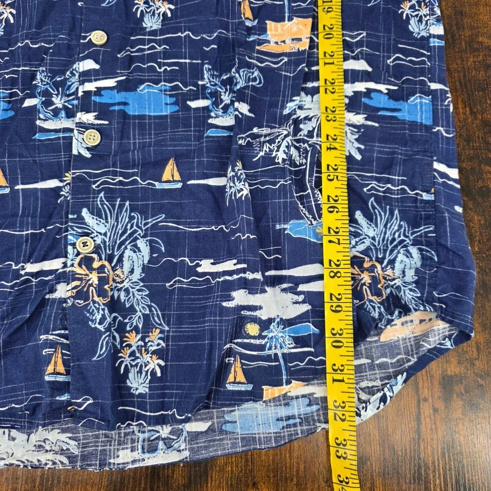 IZOD Saltwater‎ Tropical Scenic Button Down Shirt Mens XLT Blue Short Sleeve